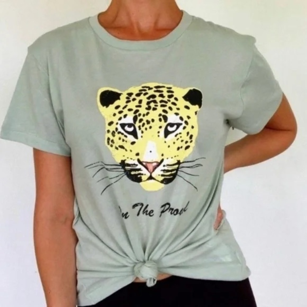 Wildfox On The Prowl Tee Aqua Grey Keke tiger graphic T-shirt Sz M New Cotton